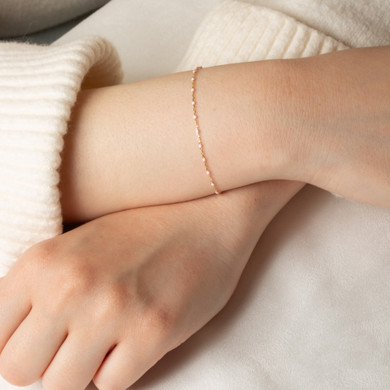 Yellow Gold Pink Enamel Beaded Bracelet on female model