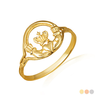 Gold Woman's Claddagh Ring with Cross