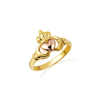 Yellow Gold Woman's Two-Tone Eternal Love Claddagh Ring