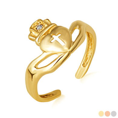 Gold Claddagh Toe Ring With Diamond