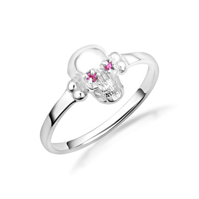 Silver Skull Ring with Red Cubic Zirconia