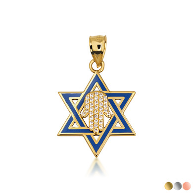Gold Jewish Star of David Necklace with Diamond Hamsa