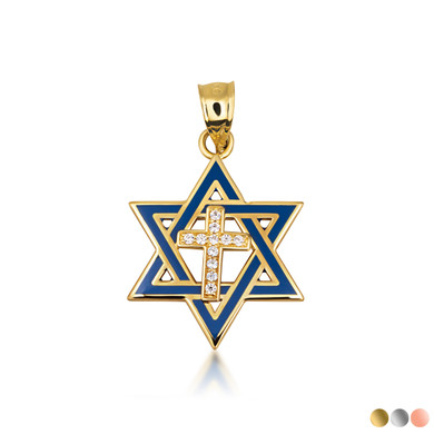 Gold Star of David Cross Necklace with Diamond