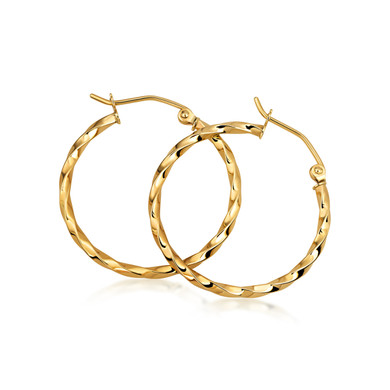 10K Yellow Gold Twisted Hoop Earrings