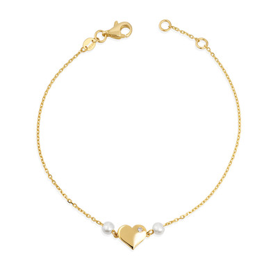 14K Gold Cubic Zirconia Heart Pearl Bracelet
