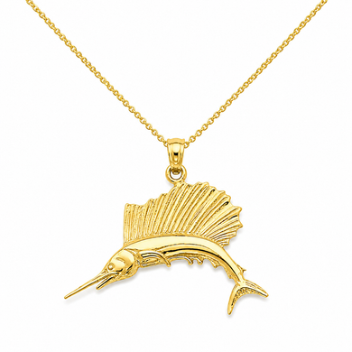 Solid Gold Polished Sailfish Pendant(Available in Yellow/White Gold)