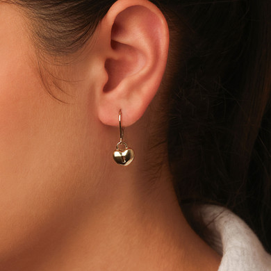 14K Gold Heart Lock Leverback Earrings