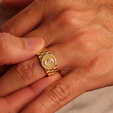 10K/14K Mens Yellow Gold Dollar Symbol Signet Ring