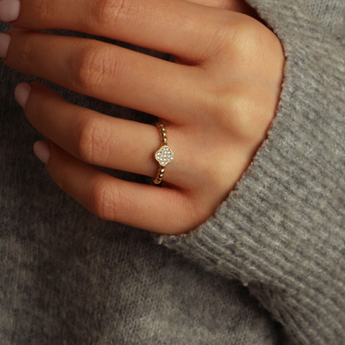 10K/14K Yellow Gold Beaded CZ Clover Ring