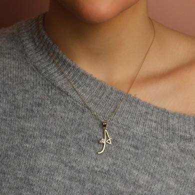10K/14K Yellow Gold Lab Grown Diamond Heart Accent "A-Z" Initial Pendant Necklace