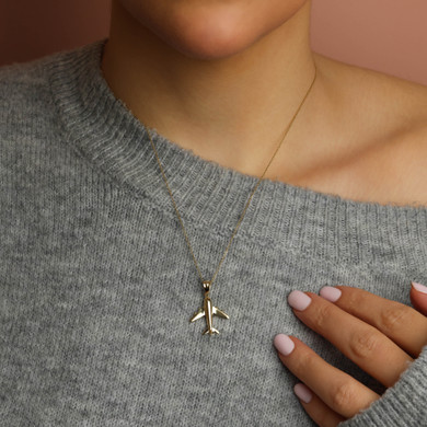 10K/14K Solid Gold Airplane Pendant Necklace 