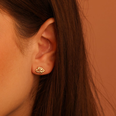 10K/14K Yellow Gold Eye of Horus Stud Earrings