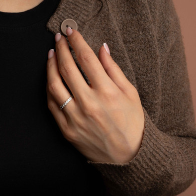 Silver CZ Ribbed Band Ring