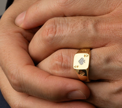 10K/14K Men's Solid Gold Lab Grown Diamond Ace of Spades Poker Ring