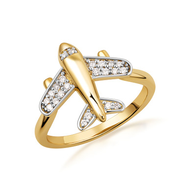 10K/14K Solid Gold Lab Grown Diamond Aviator Airplane Ring