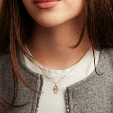 10K/14K Yellow Gold Enamel Evil Eye Hamsa Pendant Necklace