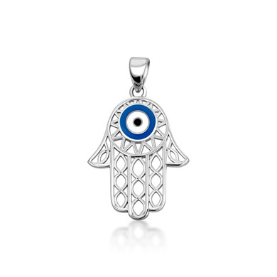 Silver Enamel Evil Eye Hamsa Pendant Necklace