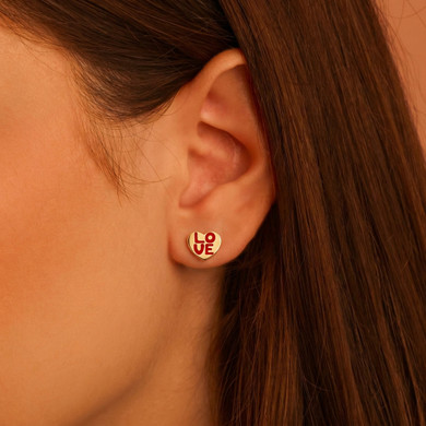 10K/14K Yellow Gold Love Heart Enamel Studs