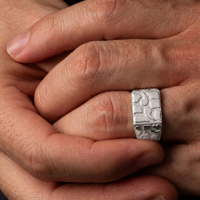 Sterling Silver 15mm Mens Nugget Ring