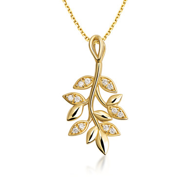 Gold Lab Grown Diamond Olive Leaf Pendant Necklace