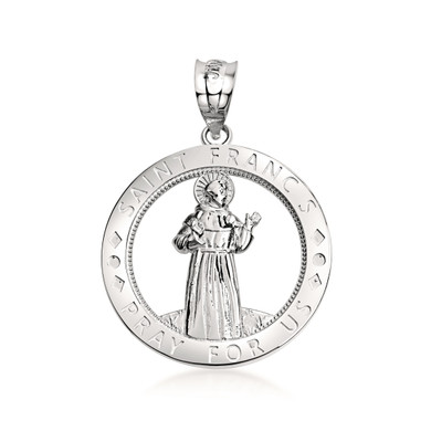 .925 Sterling Silver Saint Francis Round Medallion Pendant Necklace