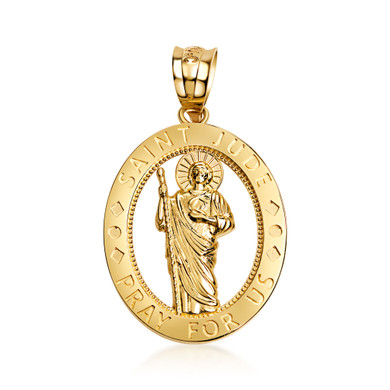Yellow Gold Saint Jude Oval Medallion Pendant Necklace (10k/14k)
