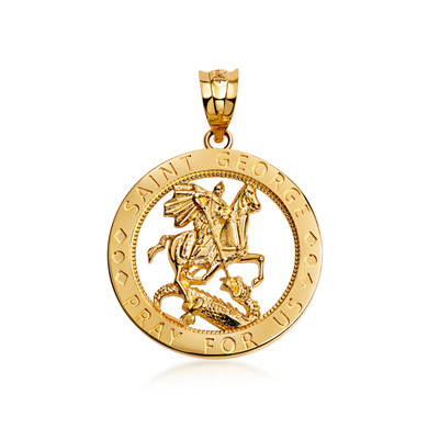  Yellow Gold Saint George Round Medallion Pendant Necklace (10k/14k)