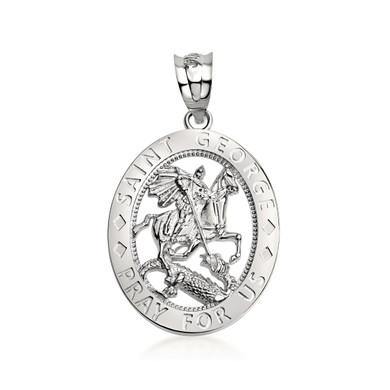 .925 Sterling Silver Saint George Oval Medallion Pendant Necklace