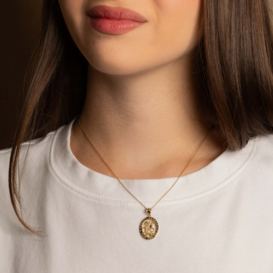 Yellow Gold Saint George Oval Medallion Pendant Necklace (10K/14K)