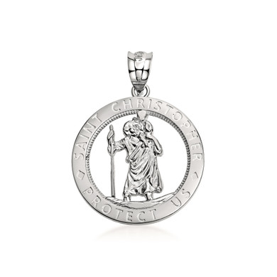 .925 Sterling Silver Saint Christopher Round Medallion Pendant Necklace