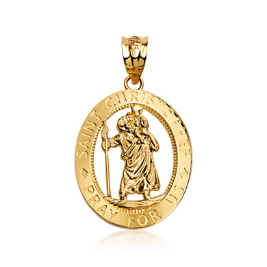 Yellow Gold Saint Christopher Oval Medallion Pendant Necklace (10k/14k)
