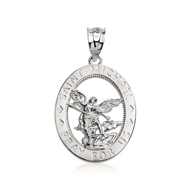.925 Sterling Silver Saint Michael Oval Medallion Pendant Necklace