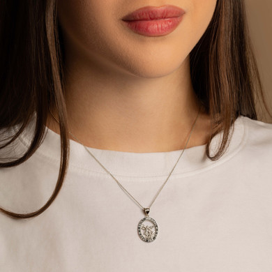 .925 Sterling Silver Saint Michael Oval Medallion Pendant Necklace