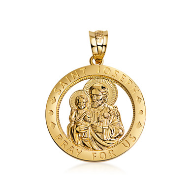 Yellow Gold Saint Joseph Round Medallion Pendant Necklace (10k/14k)
