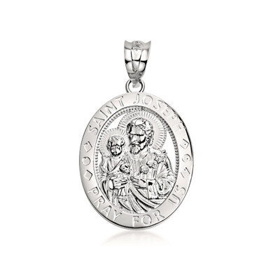.925 Sterling Silver Saint Joseph Oval Medallion Pendant Necklace