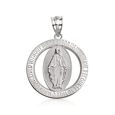.925 Sterling Silver Saint Mary Round Medallion Pendant Necklace 