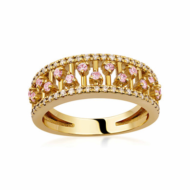 10K/14K Solid Gold Lab Grown Pink Diamond Statement Band