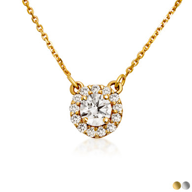 14K Yellow Gold Lab Grown Diamond Halo Necklace