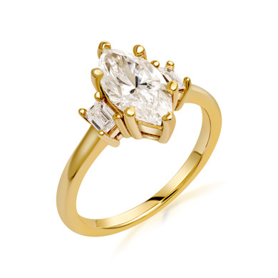 Marquise Cut Lab Grown Diamond Art Deco Engagement Ring (Available in 10k/14k Gold)