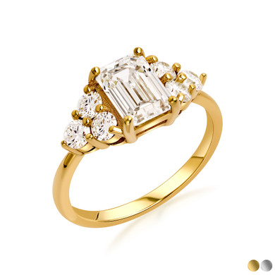 Emerald Cut Lab Grown Diamond Art Deco Engagement Ring (Available in 10k/14k)
