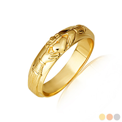 Gold Women's Irish Celtic Claddagh Heart Wedding Band Ring