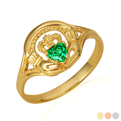 Gold Woman's Alluring Emerald Claddagh Ring