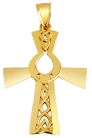 Irish Gold Cross With Claddagh Pendant