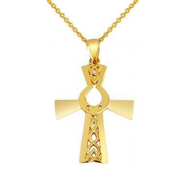 Irish Gold Cross With Claddagh Pendant