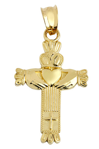 Gold Claddagh Cross Pendant Necklace
