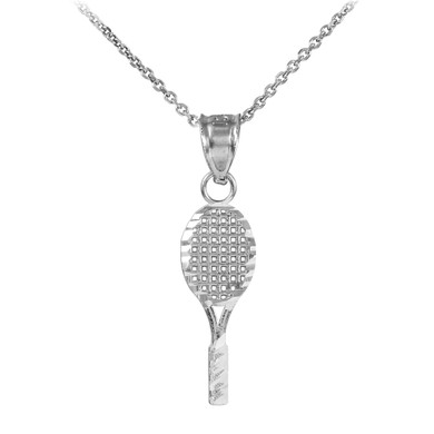Small Tennis Racquet Silver Charm Sports Pendant Necklace