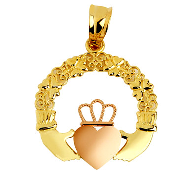 Claddagh Pendant Pink Yellow Gold
