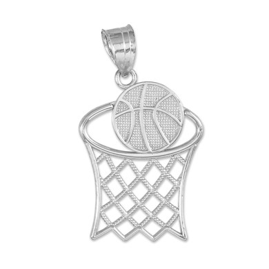 .925 Sterling Silver Basketball Hoop Charm Pendant Necklace