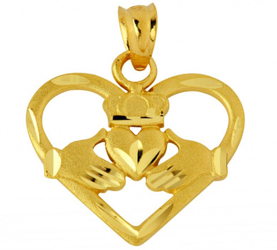 Heart Shaped Claddagh Gold Pendant
