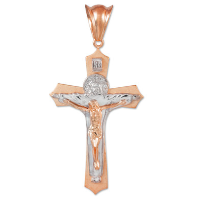 Two-Tone White and Rose Gold Holy Trinity Crucifix Pendant